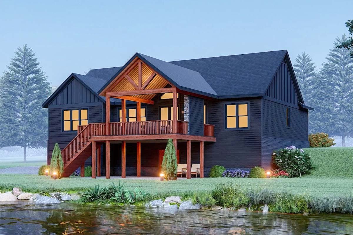Plan 680211VR: Lake House Plan for a Rear Sloping Lot Under 2300 Sq Ft with Drive-Under Garage - Image #5 - Cabin, Country, Craftsman, Mountain, Rustic