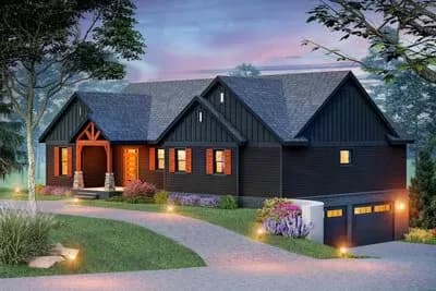 Lake House Plan for a Rear Sloping Lot Under 2300 Sq Ft with Drive-Under Garage