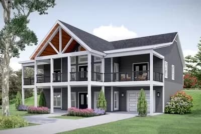 5 Bed Lake House Plan with Vaulted Interior and a Drive-Under Garage