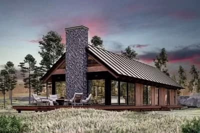 1400 Square Foot Mountain or Lake Home Plan with 3-Side Wrap Around Deck