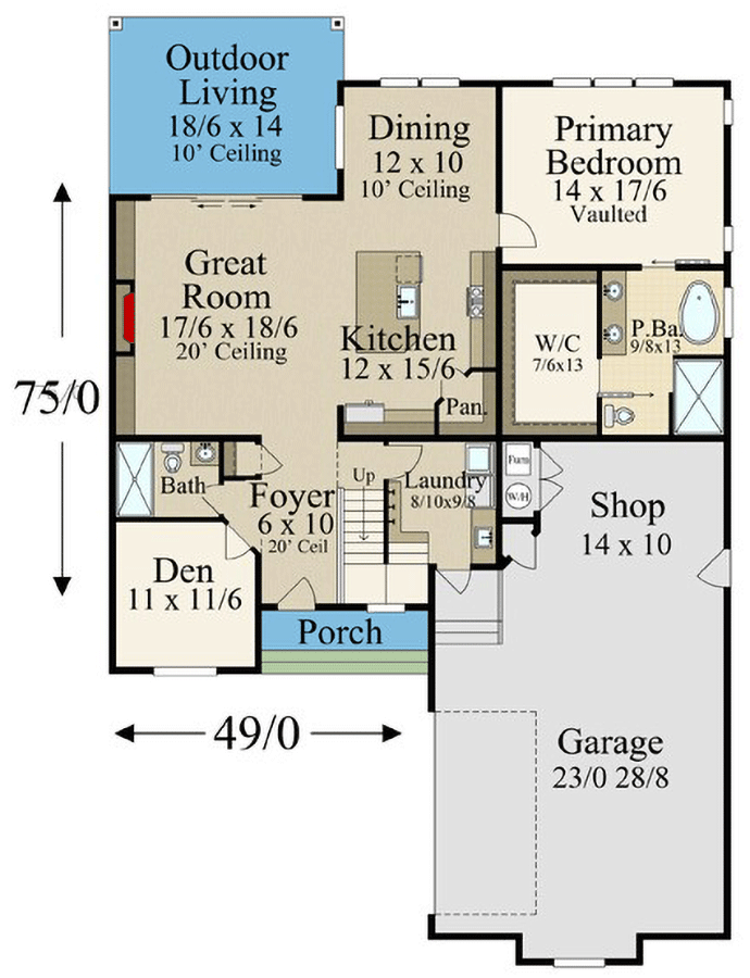 Plan 85431MS: New American House Plan Under 2400 Sq Ft with Flex Room and Garage Workshop - Floor Plan - Main Level