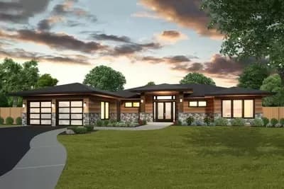 One-Story Modern Prairie Style House Plan with Flex Room