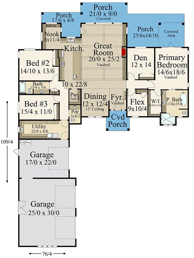 Plan 85436MS: 3000 Square Foot One-Story Rustic Craftsman House Plan with Flex Room - Floor Plan - Main Level - Country, Craftsman, Mountain, Rustic