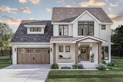 3 Bed Traditional House Plan Under 1500 Square Feet with Brick Exterior and Storage Above the Garage