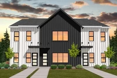 New American Triplex Home Plan with Subtly Different 3-Bed Units