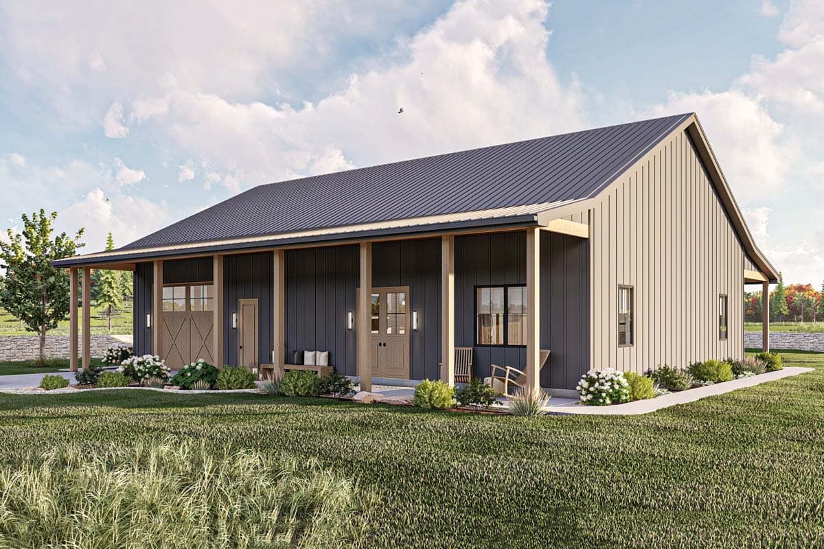 Plan 623296DJ: Rustic Barndominium-Style 2-Bed Farmhouse House Plan under 1500 Square Feet - Image #18 - Barndominium, Cabin, Country, Farmhouse, Ranch, Rustic, Southern, Traditional, Vacation