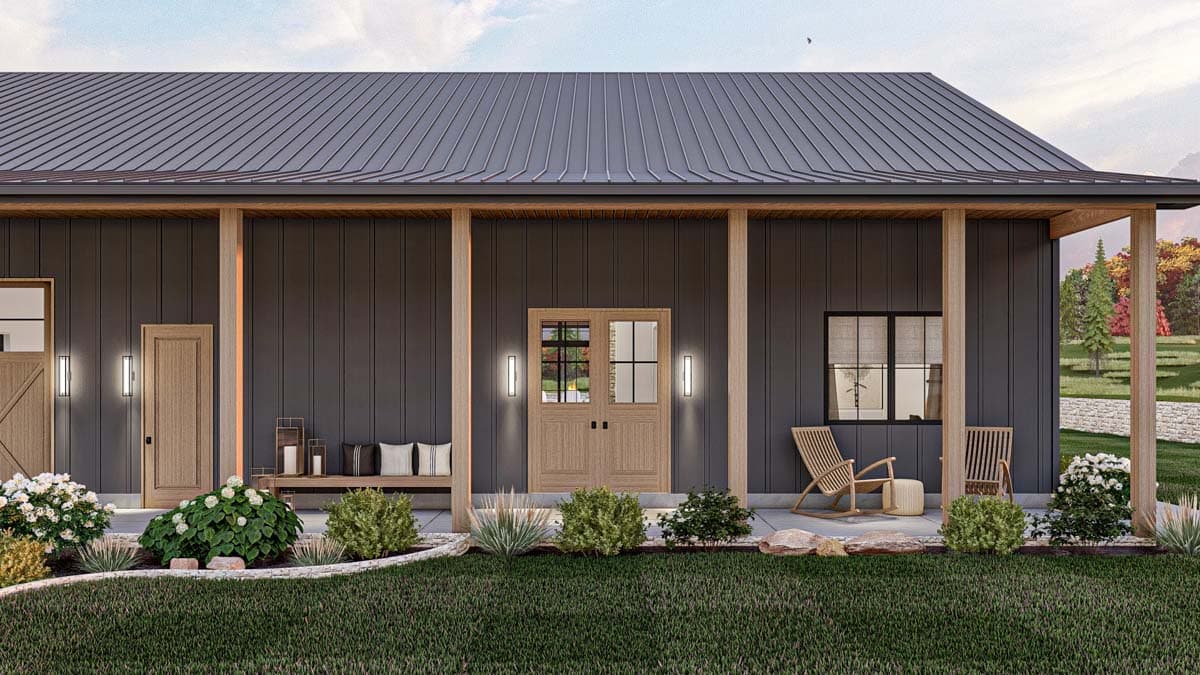 Plan 623296DJ: Rustic Barndominium-Style 2-Bed Farmhouse House Plan under 1500 Square Feet - Image #21 - Barndominium, Cabin, Country, Farmhouse, Ranch, Rustic, Southern, Traditional, Vacation