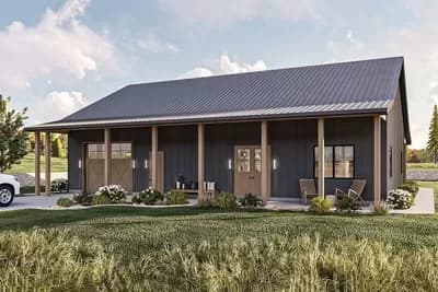 Rustic Barndominium-Style 2-Bed Farmhouse House Plan under 1500 Square Feet