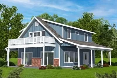 Rustic Country 2-Bed House Plan with Home Office and Carport