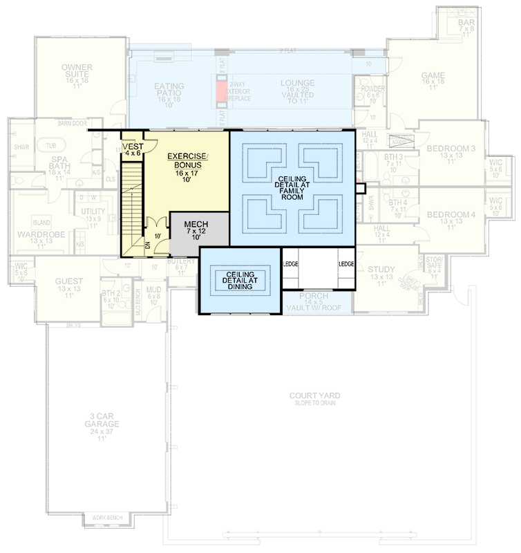 Plan 36694TX: 4 Bed Transitional House Plan Under 4800 Sq Ft with Outdoor Lounge in Back - Floor Plan - 2nd Floor - Contemporary, Transitional
