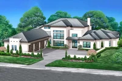 4 Bed Transitional House Plan Under 4800 Sq Ft with Outdoor Lounge in Back