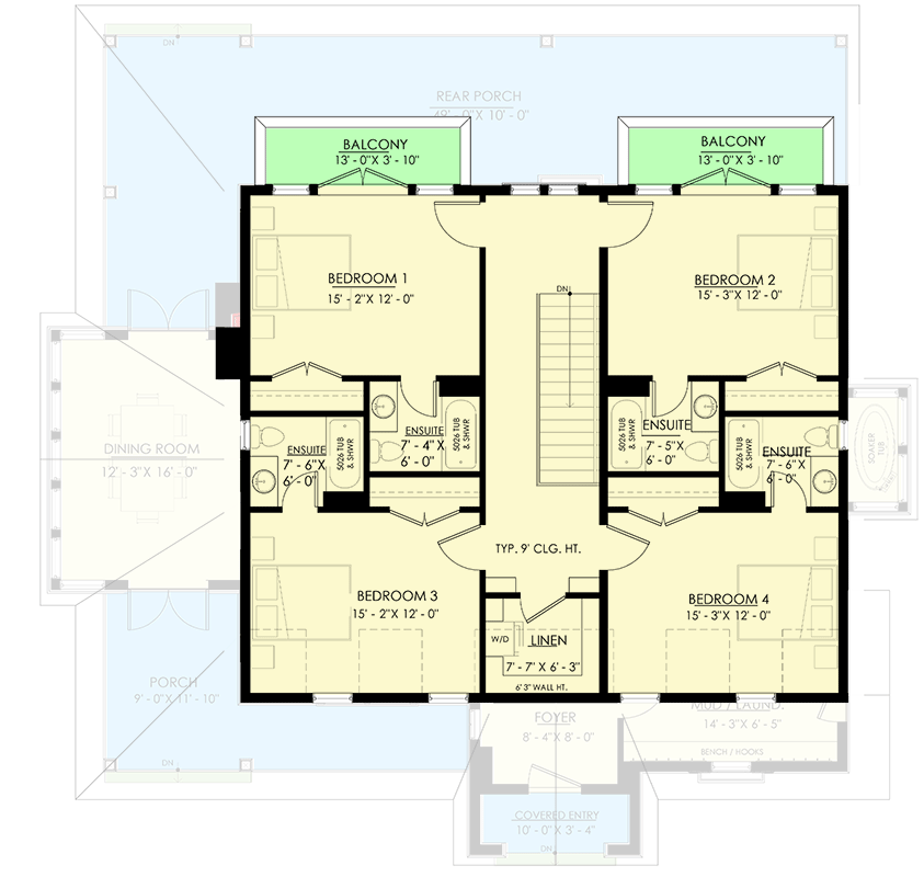 Plan 270083AF: 5-Bed Shingle Style House Plan with Two Laundry Rooms and Lower Level Expansion - Floor Plan - 2nd Floor - Country, Farmhouse, Shingle