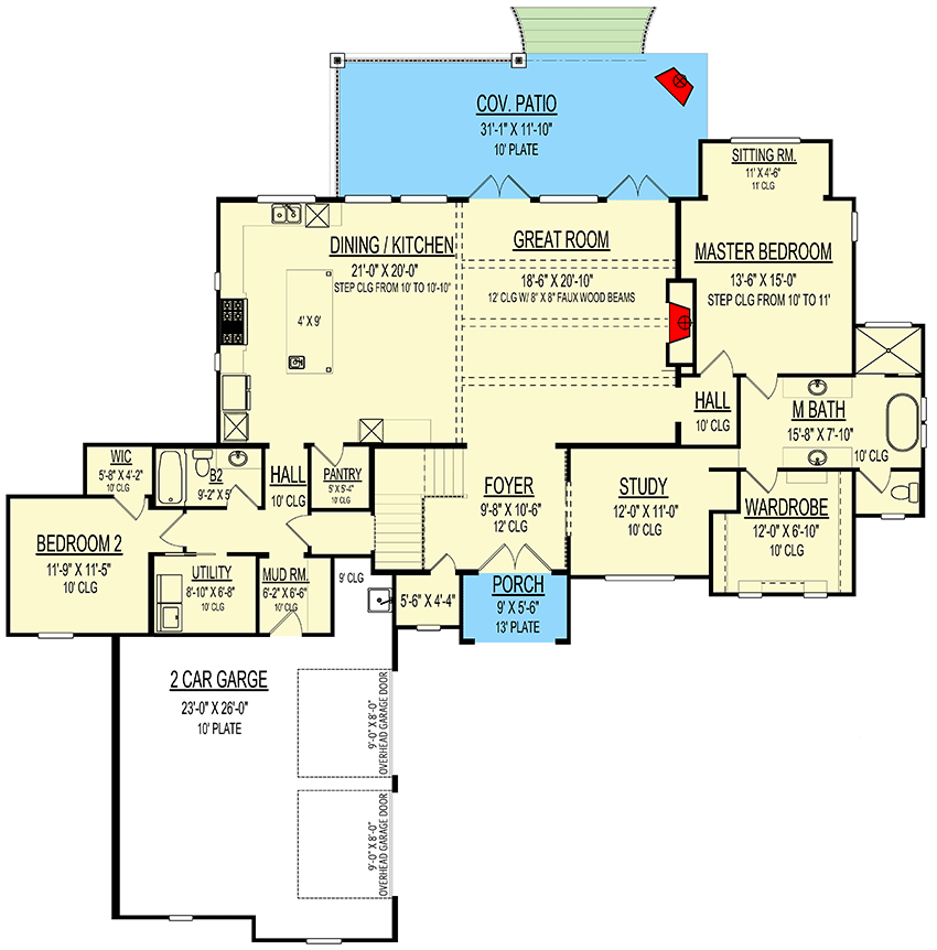 Plan 264015KMD: Transitional 4 Bed House Plan Under 3100 Square Feet - Floor Plan - Main Level - European, Transitional