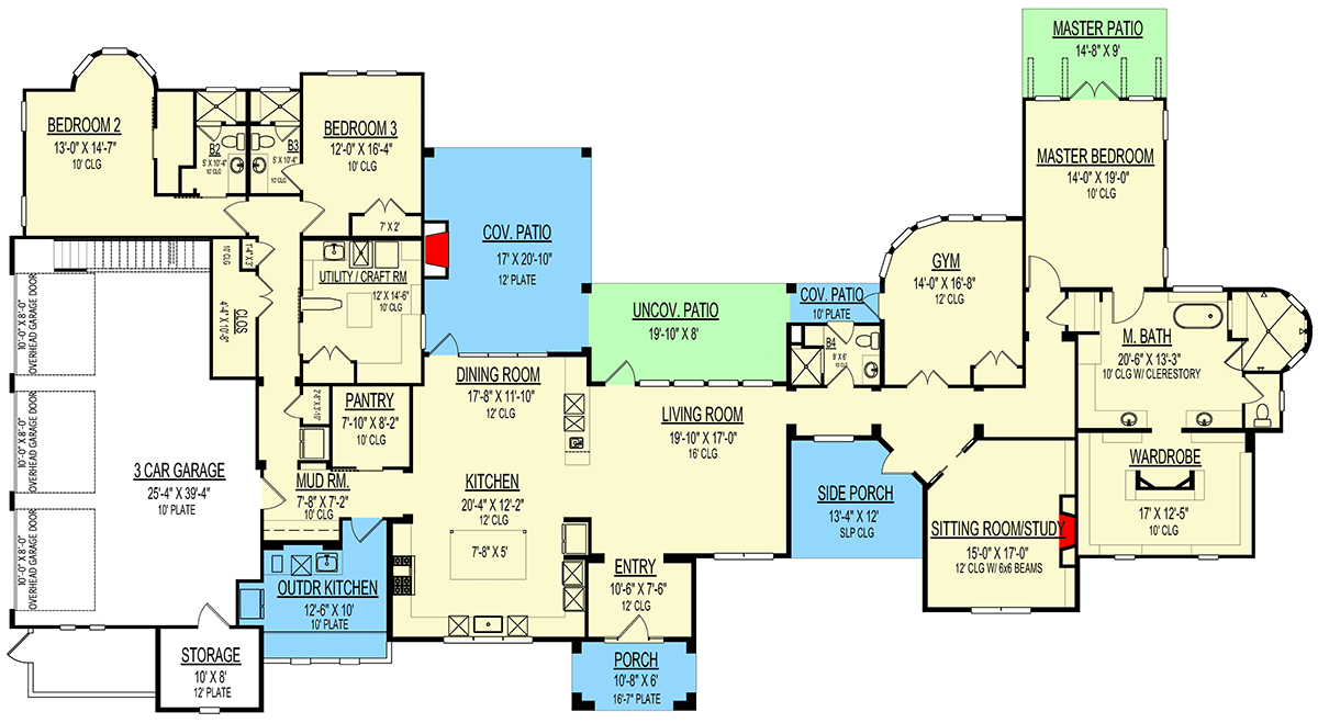 Plan 264024KMD: One-Story Transitional House Plan with Split Bed Layout - 4010 Sq Ft - Floor Plan - Main Level - European, Hill Country, Mediterranean, Transitional