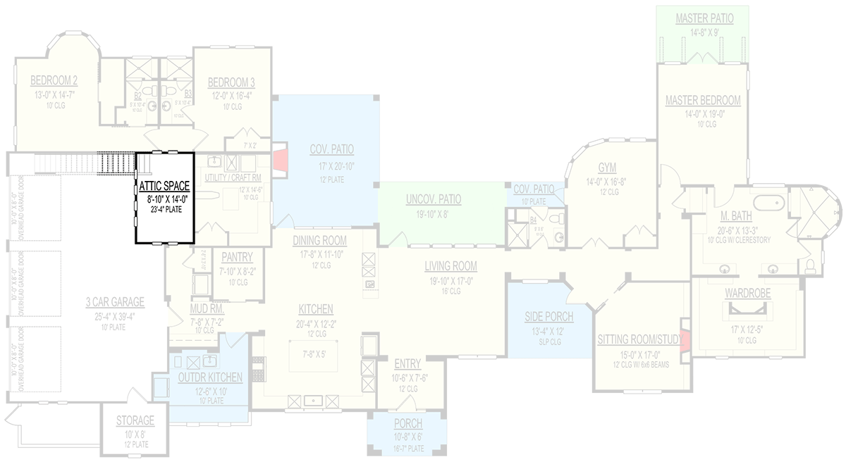 Plan 264024KMD: One-Story Transitional House Plan with Split Bed Layout - 4010 Sq Ft - Floor Plan - Attic Space - European, Hill Country, Mediterranean, Transitional