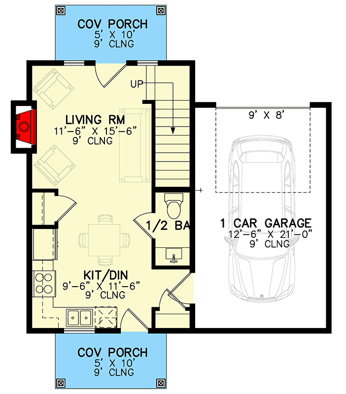 Plan 246009DLR: Two-Story ADU with Master Suite with Balcony - 793 Sq Ft - Floor Plan - Main Level - Contemporary, New American