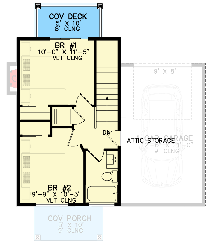 Plan 246009DLR: Two-Story ADU with Master Suite with Balcony - 793 Sq Ft - Floor Plan - 2nd Floor - Contemporary, New American