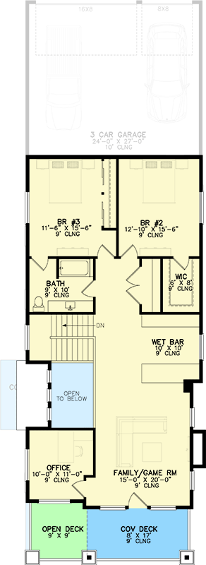 Plan 246010DLR: Narrow Urban House Plan with Upstairs Office and Game Room - 2831 Sq Ft - Floor Plan - 2nd Floor - Craftsman, Mountain, New American