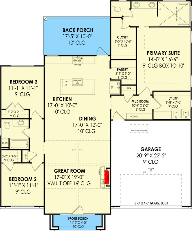 Plan 818086JSS: One-Story Three-Bed Transitional House Plan - 1815 Sq Ft - Floor Plan - Main Level - Contemporary, New American, Prairie, Transitional