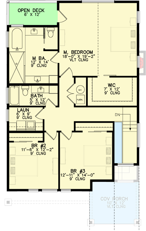 Plan 246014DLR: Narrow Lot 2-Story House Plan with Upstairs Master Balcony - 2274 Sq Ft - Floor Plan - 2nd Floor - Craftsman, Northwest