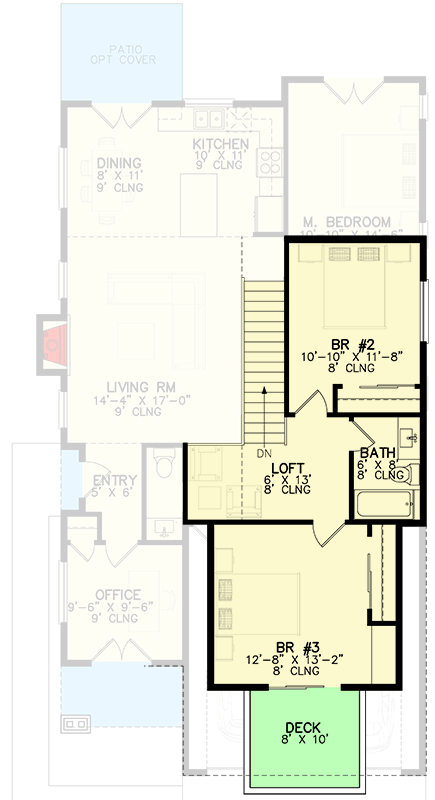 Plan 246015DLR: Narrow Lot 2-Story House Plan with Side Entrance - 1727 Sq Ft - Floor Plan - 2nd Floor - Craftsman, Mountain, New American, Rustic