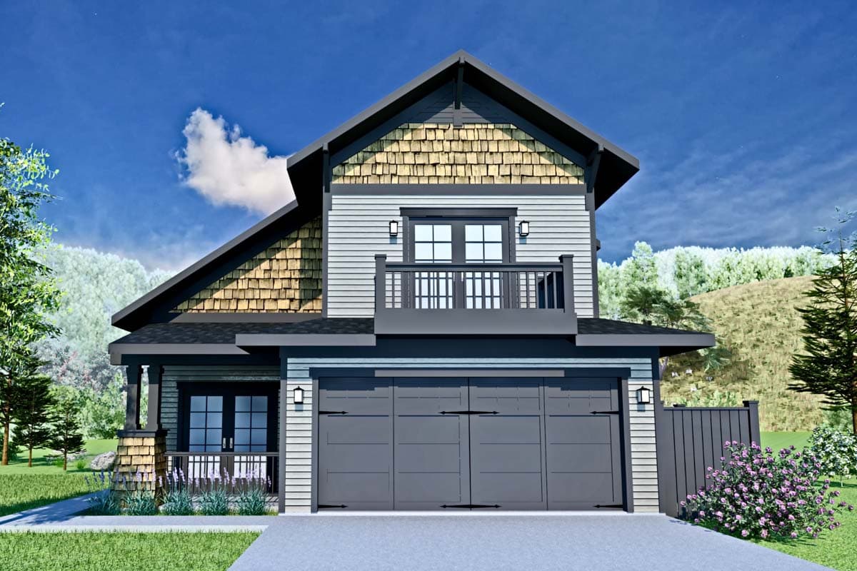 Plan 246015DLR: Narrow Lot 2-Story House Plan with Side Entrance - 1727 Sq Ft - Image #15 - Craftsman, Mountain, New American, Rustic