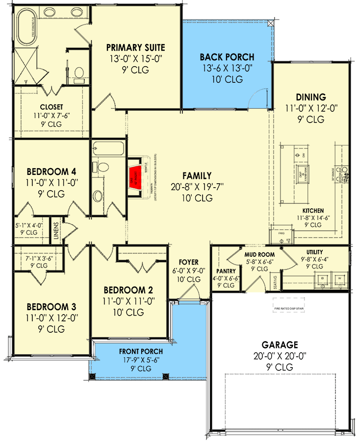 Plan 818089JSS: One-Story New American House Plan with Open Concept Layout - 1987 Sq Ft - Floor Plan - Main Level - Country, Craftsman, Modern Farmhouse, New American, Southern