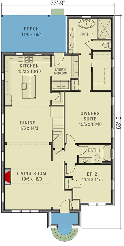 Plan 50225PH: Modern 5 Bed Cottage with Upstairs Shared Loft - 2930 Sq Ft - Floor Plan - Main Level - Cottage, European, French Country, Traditional, Tudor