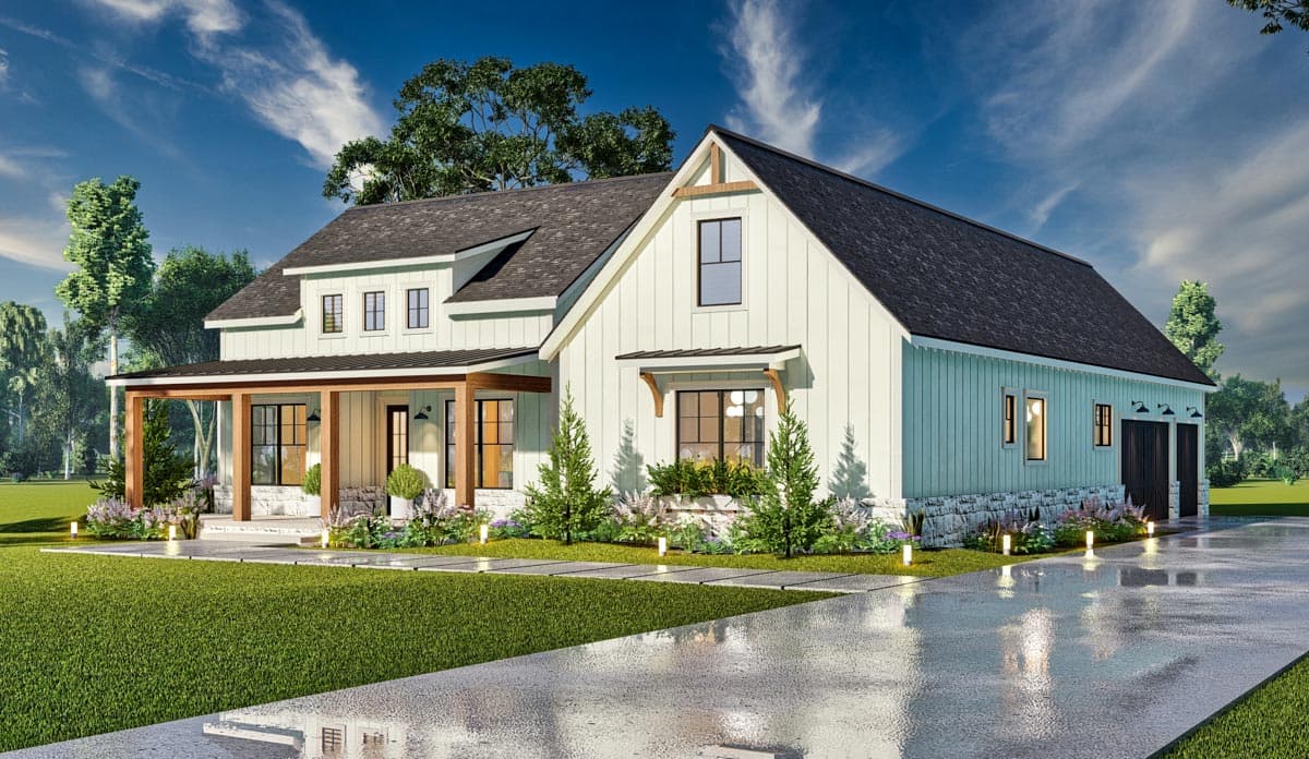 Plan 12323JL: Modern Farmhouse Plan with 4 Beds and a 3-Car Garage and Bonus - Under 2500 Sq Ft - Image #4 - Country, Farmhouse, Modern Farmhouse, New American
