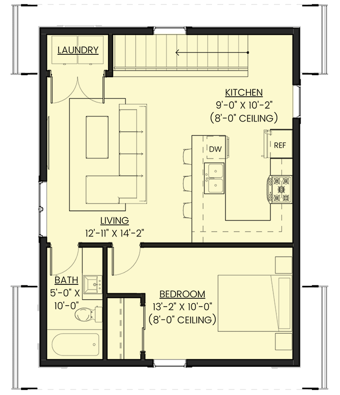 Plan 330014WLE: 690 Square Foot Garage Apartment Above 2-Car Garage - Floor Plan - 2nd Floor