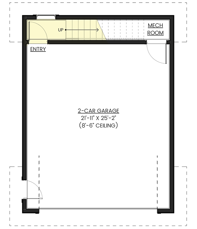 Plan 330014WLE: 690 Square Foot Garage Apartment Above 2-Car Garage - Floor Plan - Main Level