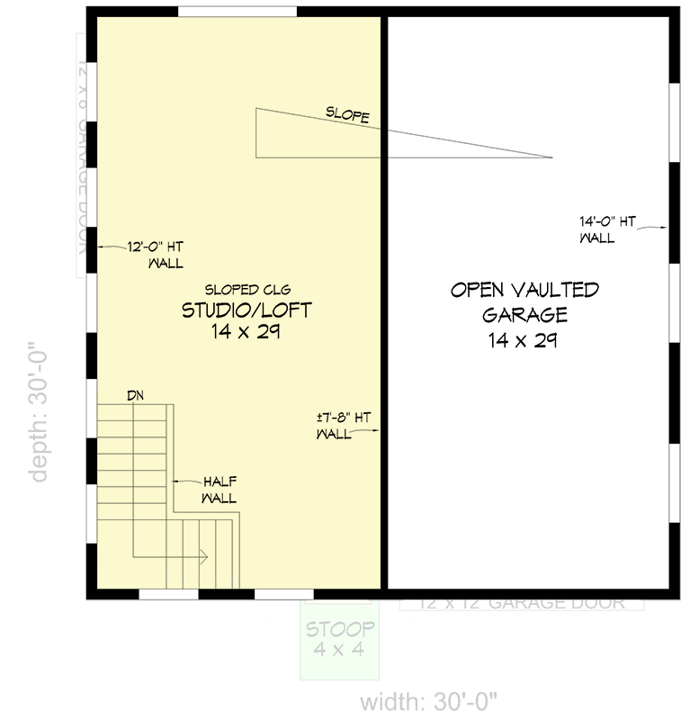 Plan 680218VR: 781 Square Foot RV-Friendly Garage with 458 Square Foot Loft Above - Floor Plan - 2nd Floor