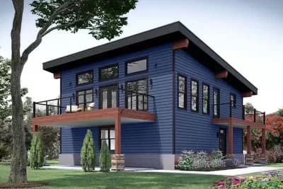 Two-Story Modern House Plan with Outdoor Spaces on Both Floors - 2048 Sq Ft