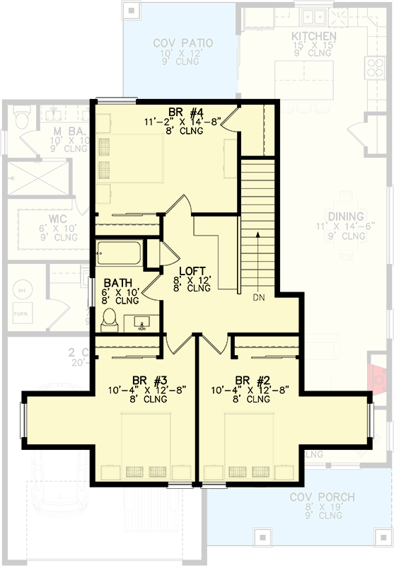 Plan 246017DLR: Open Concept 4-Bed House Plan for a Narrow Lot - 2156 Sq Ft - Floor Plan - 2nd Floor - Country, Traditional