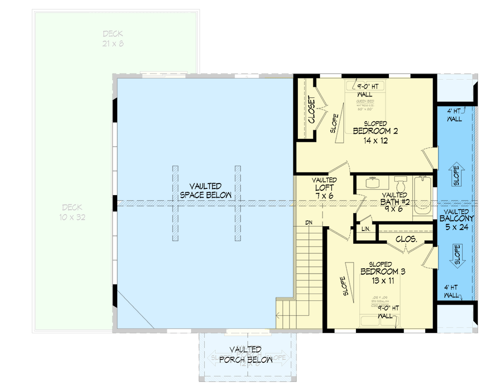 Plan 680214VR: Mountain House Plan with Large Deck and Lower Level Expansion - 1770 Sq Ft - Floor Plan - 2nd Floor - Cottage, Country, Craftsman, Mountain, Vacation