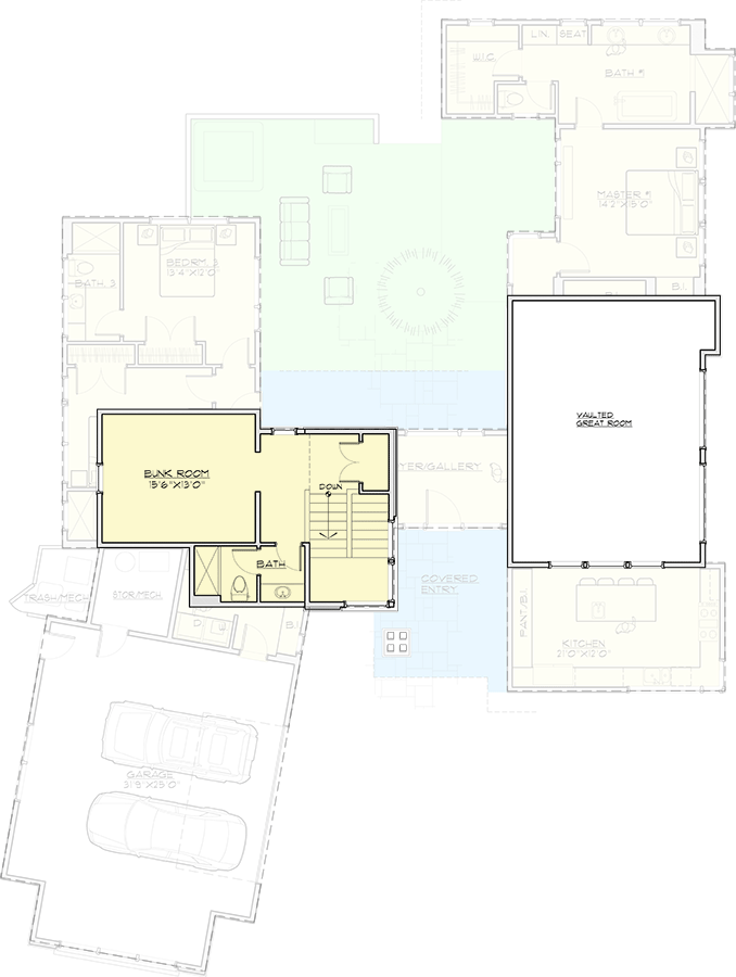 Plan 54248HU: Modern Mountain Home Plan with Upstairs Bunk Room - 2979 Sq Ft - Floor Plan - 2nd Floor - Mid Century Modern, Modern, Mountain, Northwest, Ranch