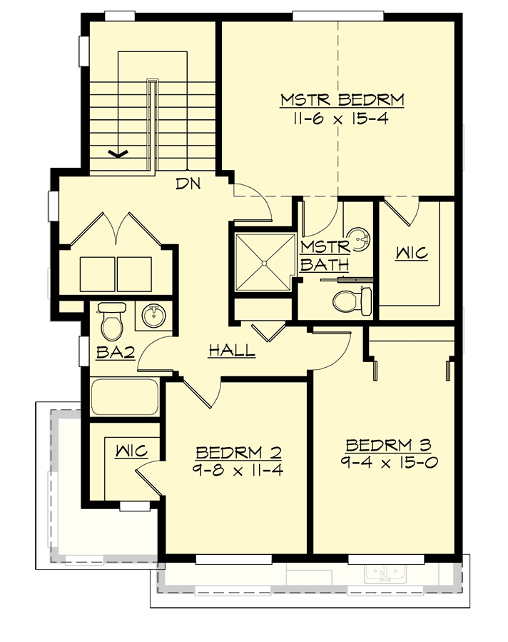 Plan 23942JD: Narrow 3-Story Townhouse Plan - 2058 Sq Ft - Architectural Designs - Floor Plan - 3rd Floor - Contemporary, Modern, Northwest, Prairie, Transitional