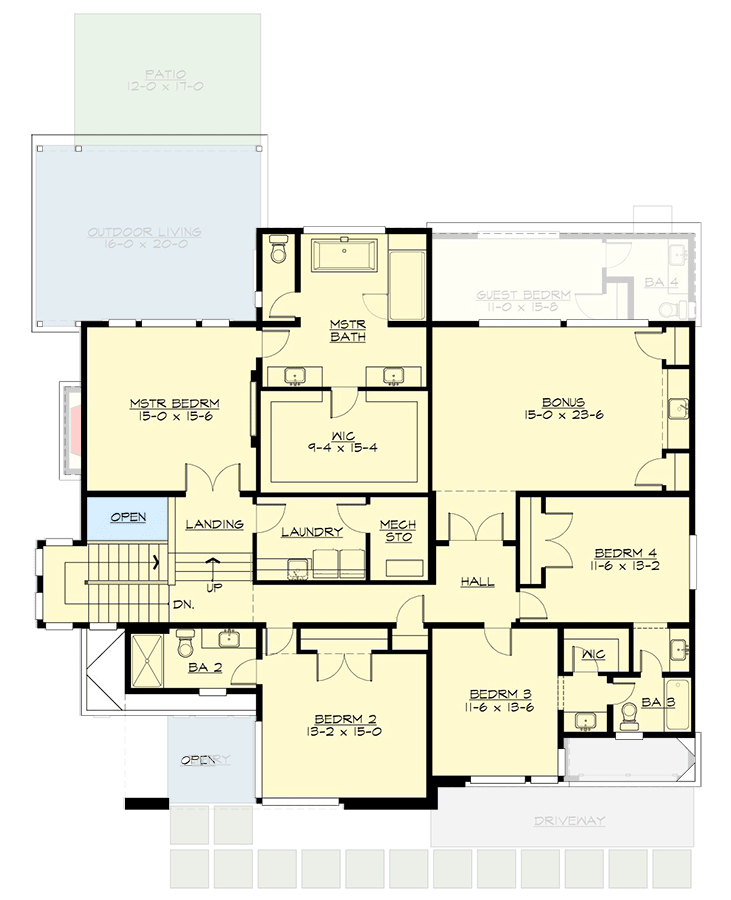 Plan 23946JD: 5-Bed Modern House Plan with Outdoor Living Room - 3995 Sq Ft - Floor Plan - 2nd Floor - Contemporary, Modern
