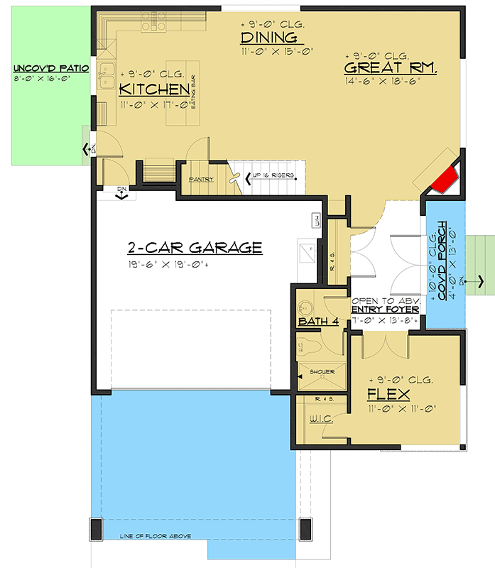 Plan 666241RAF: Modern Prairie-Style House Plan with Flex Room - 2802 Sq Ft - Architectural Designs - Floor Plan - Main Level - Contemporary, Northwest, Prairie