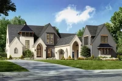 5-Bed Luxury Transitional House Plan with Porte-Cochere - 4358 Sq Ft