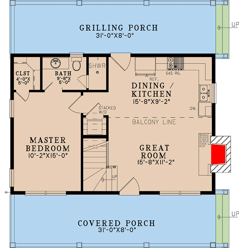 Plan 70863MK: 2 Bed Rustic House Plan with Loft - 1039 Sq Ft - Architectural Designs - Floor Plan - Main Level - Cabin, Country, Rustic