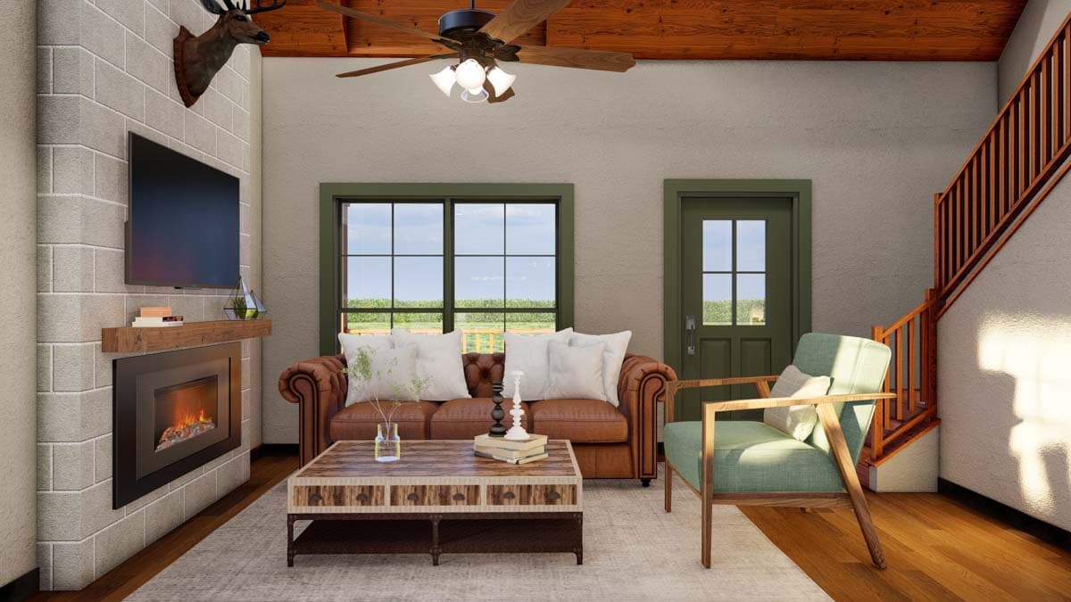 Plan 70863MK: 2 Bed Rustic House Plan with Loft - 1039 Sq Ft - Architectural Designs - Image #4 - Cabin, Country, Rustic