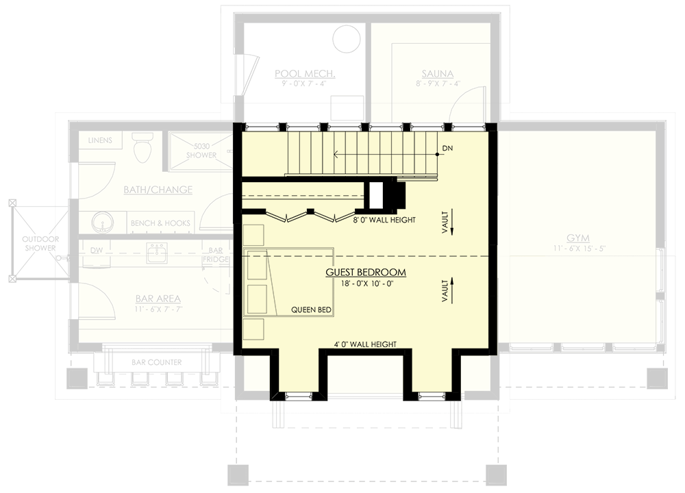 Plan 270084AF: Pool House Plan with Bed, Bar and Gym - 1252 Sq Ft - Architectural Designs - Floor Plan - 2nd Floor - Country, Shingle, Traditional
