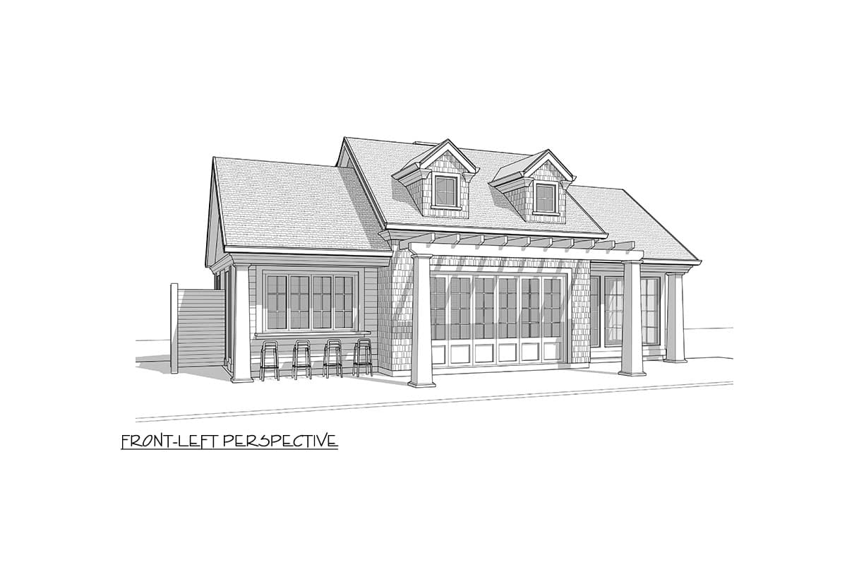 Plan 270084AF: Pool House Plan with Bed, Bar and Gym - 1252 Sq Ft - Architectural Designs - Image #7 - Country, Shingle, Traditional