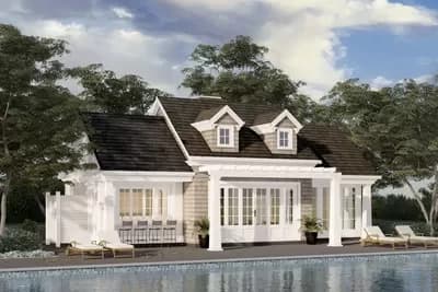 Pool House Plan with Bed, Bar and Gym - 1252 Sq Ft - Architectural Designs