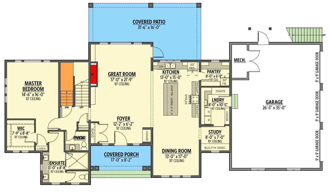 Plan 770516JME: 4 Bed New American House Plan with 3-Car Garage - 3357 Sq Ft - Floor Plan - Main Level - Craftsman, New American, Northwest, Shingle, Traditional, Transitional
