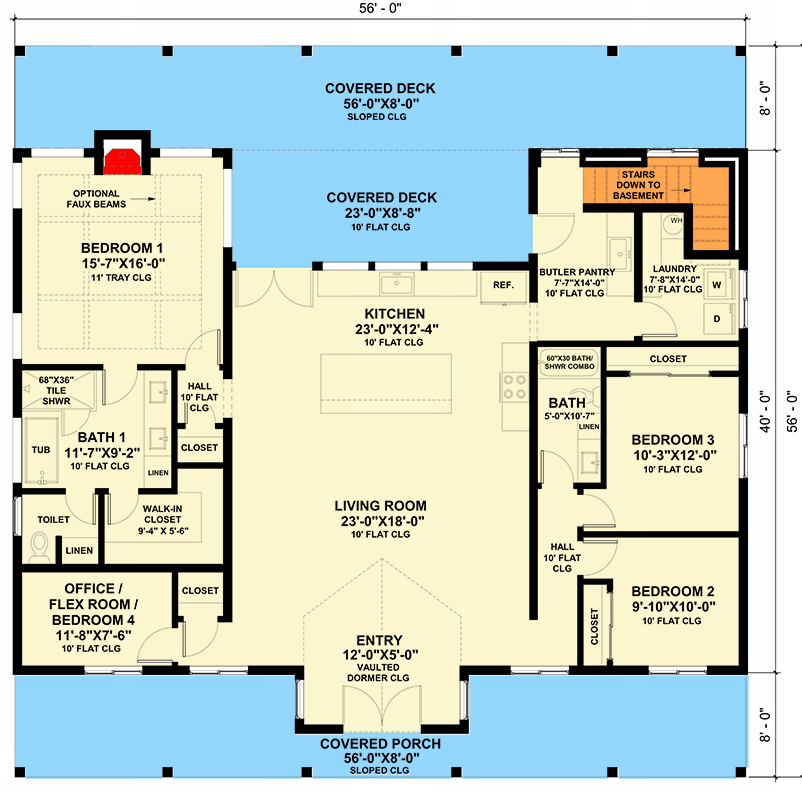 Plan 420118WNT: 1-Story Modern Farmhouse Plan with a Flex Room and Expansive Outdoor Living - Floor Plan - Main Level - Country, Farmhouse, Modern Farmhouse, New American, Ranch