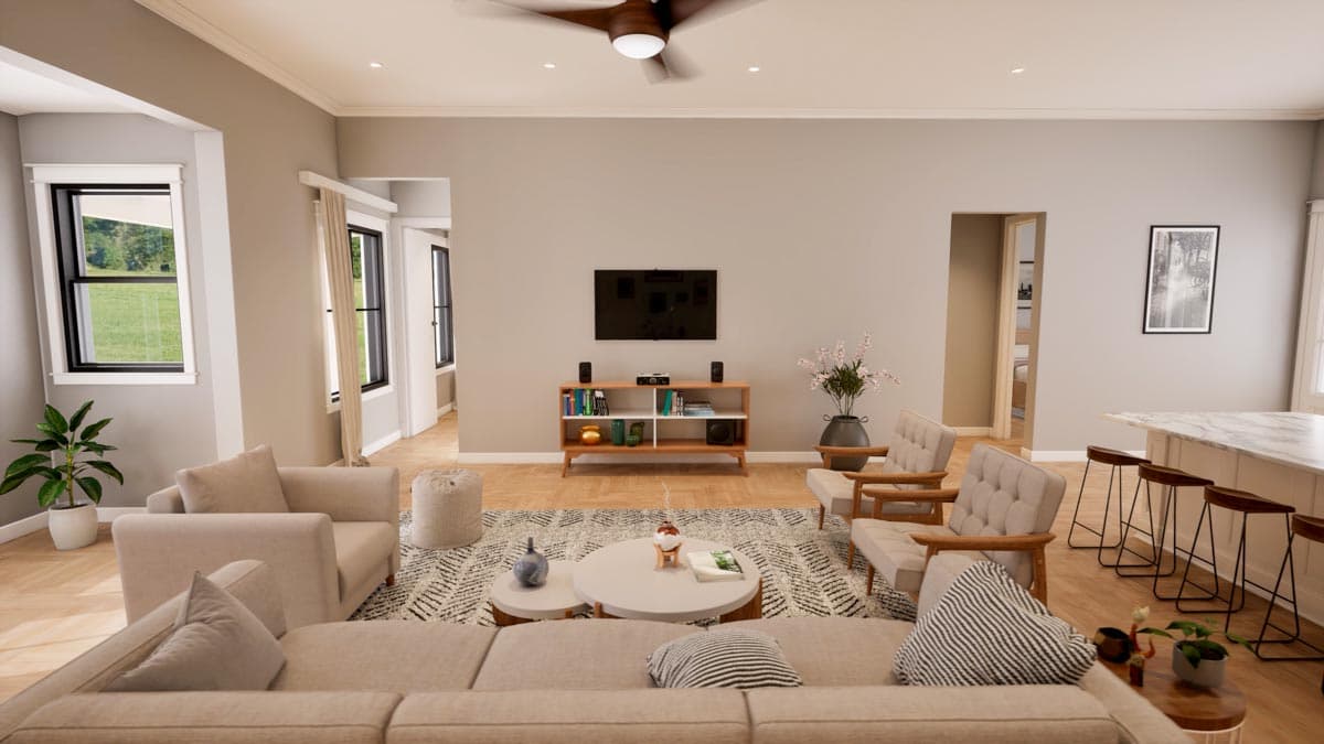 Plan 420118WNT: 1-Story Modern Farmhouse Plan with a Flex Room and Expansive Outdoor Living - Image #5 - Country, Farmhouse, Modern Farmhouse, New American, Ranch