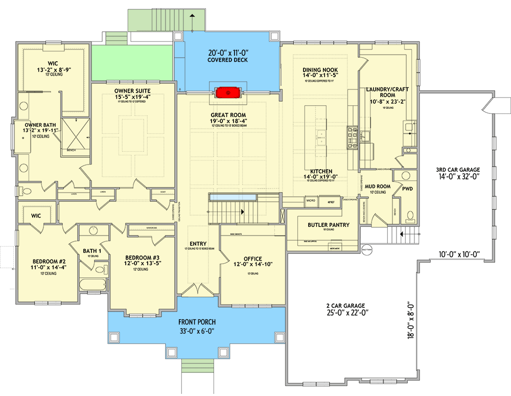 Plan 849022PGE: New American House Plan with Lower Level Expansion - 3107 Sq Ft - Floor Plan - Main Level - Craftsman, Modern Farmhouse, New American