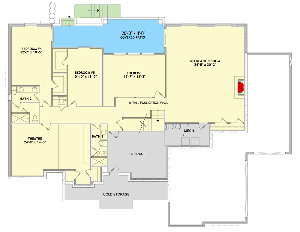Plan 849022PGE: New American House Plan with Lower Level Expansion - 3107 Sq Ft - Floor Plan - Lower Level - Craftsman, Modern Farmhouse, New American